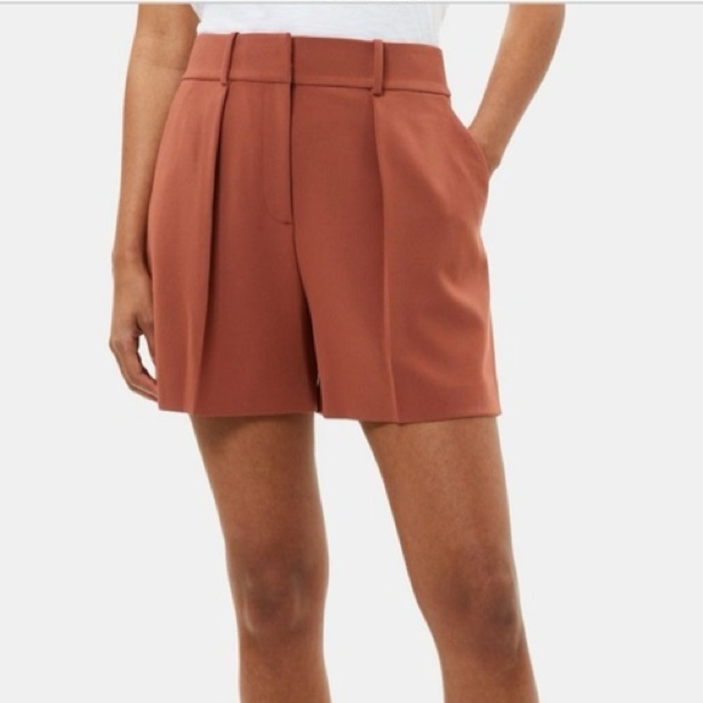 Theory Pleated Crepe Shorts Red Clay